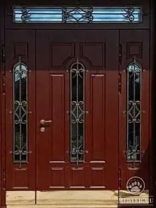Металлическая дверь с ковкой и стеклом-100